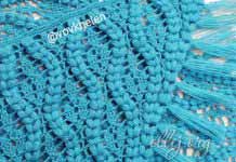 Шаль «Подснежники» (схема вязания) Бирюзовая шаль с листьями и пышными косичками