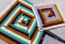 Многоцветный квадрат для пледа, подушки, сумки. Многоцветный мотив крючком