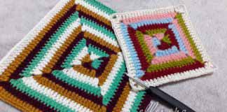 Многоцветный квадрат для пледа, подушки, сумки. Многоцветный мотив крючком