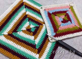 Многоцветный квадрат для пледа, подушки, сумки. Многоцветный мотив крючком