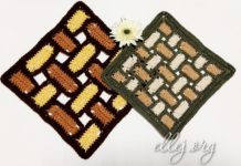 Подставка, чехол, плед «Плетенка». Безотрывное соединение Плед, подставка, чехол из прямоугольных мотивов Плетенка крючком