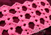 Ажурный узор с ракушками и пышными столбиками Узор с дырочками и пышными столбиками