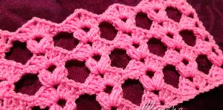 Ажурный узор с ракушками и пышными столбиками Узор с дырочками и пышными столбиками