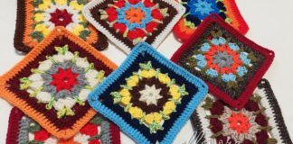 Красивый цветочный квадратный мотив Тропикана Квадратный мотив Тропикана крючком. Красивый, цветочный, яркий